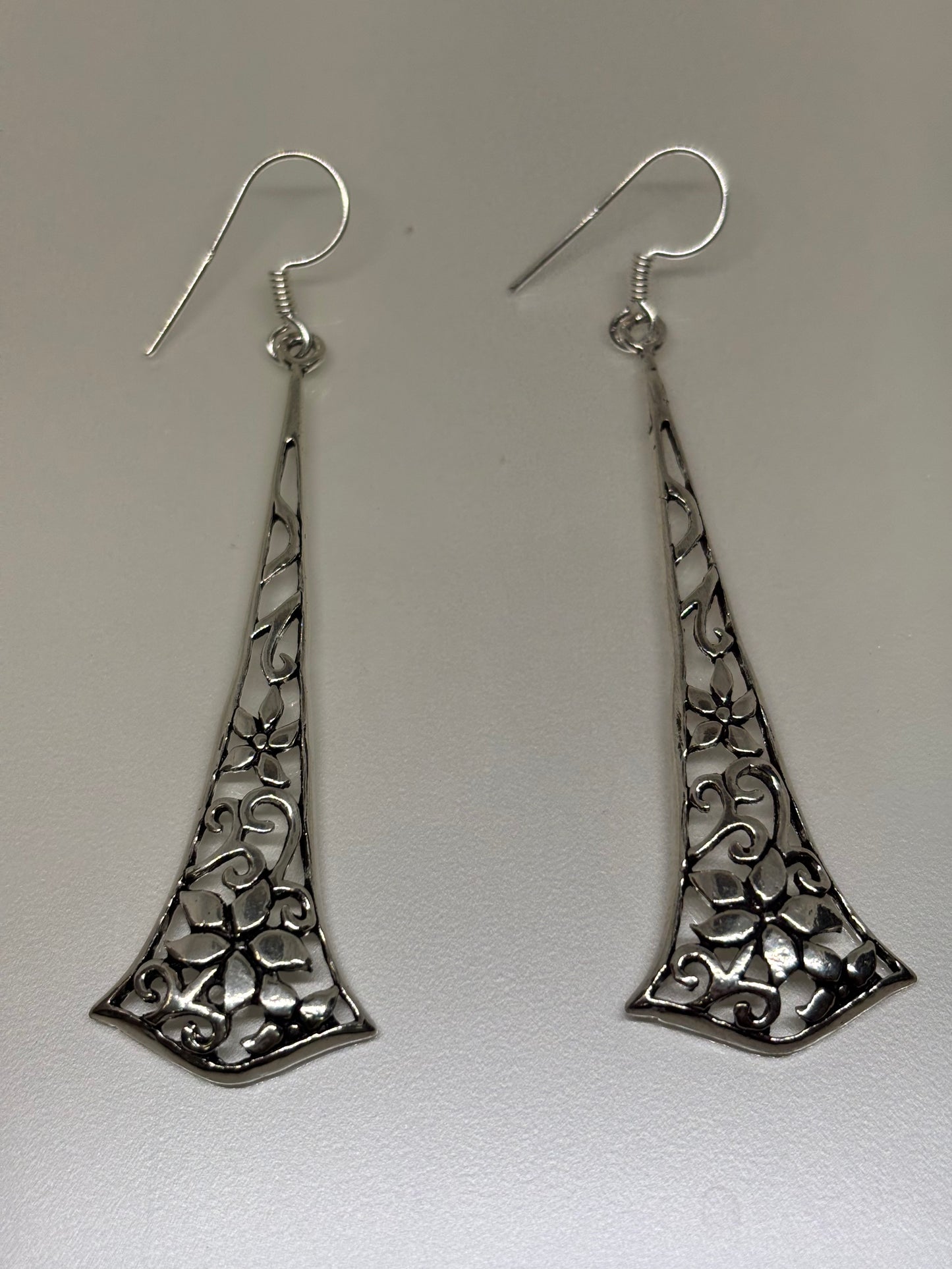 Silver hand crafted long earring