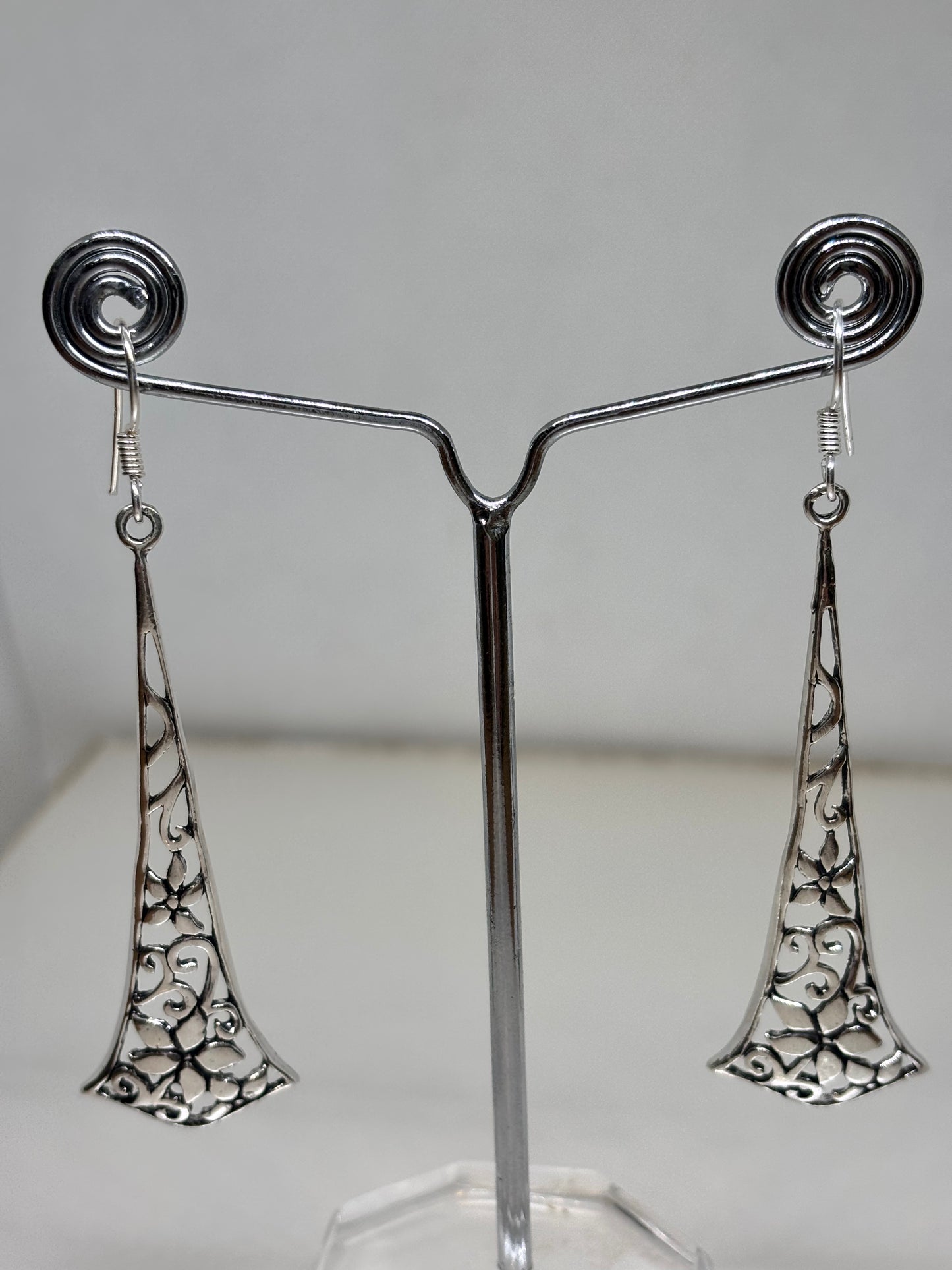 Silver hand crafted long earring