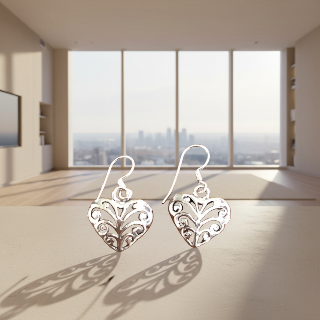Vintage Filigree Heart Dangle Earrings