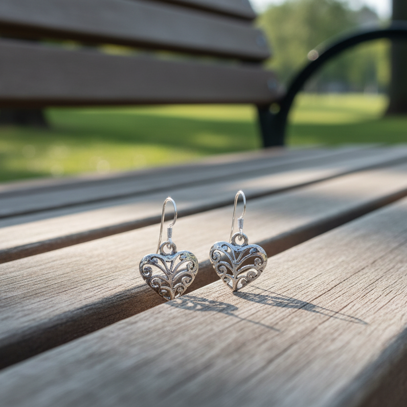 Vintage Filigree Heart Dangle Earrings