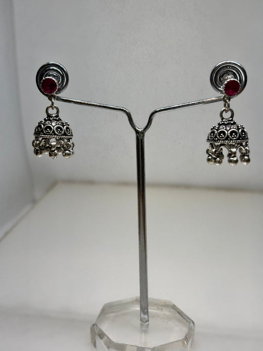 Silver stone earring