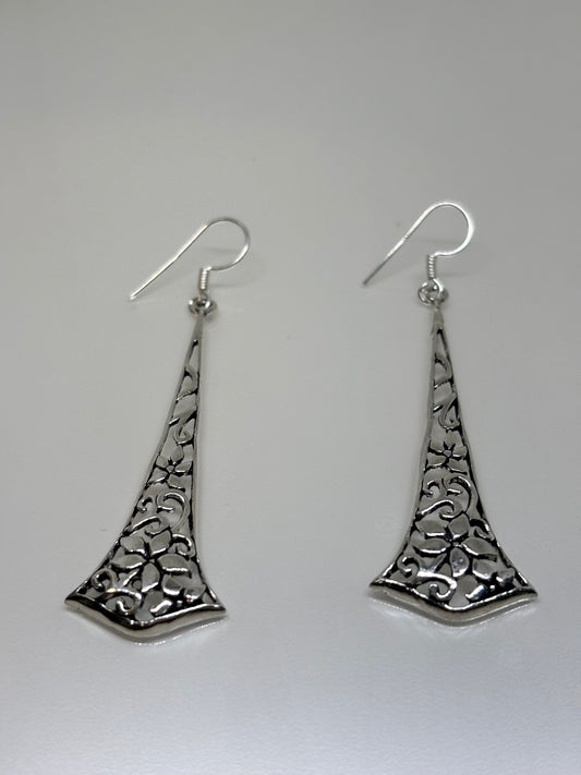 Silver hand crafted long earring