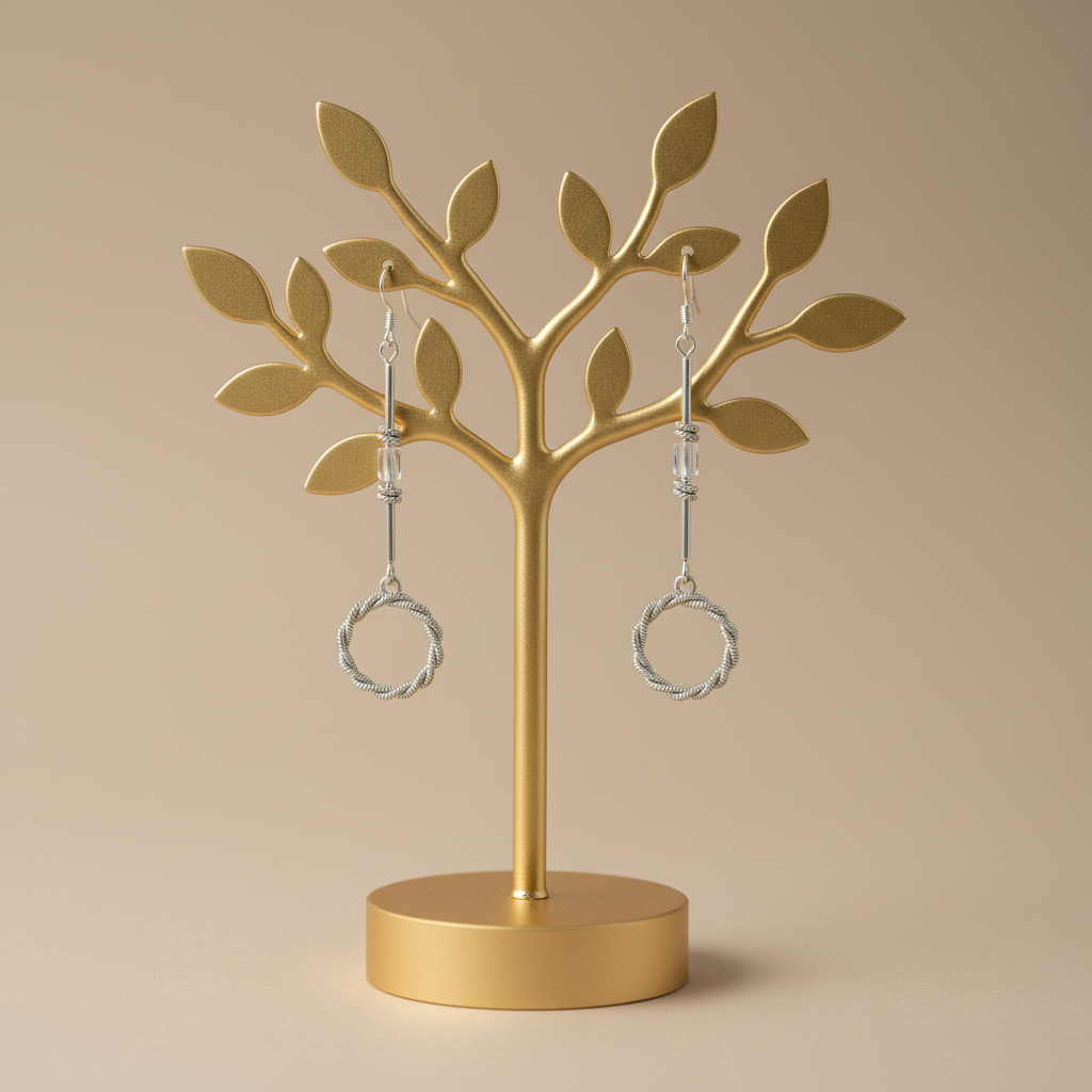 Linear Twist Sterling Silver Long Drop Earrings