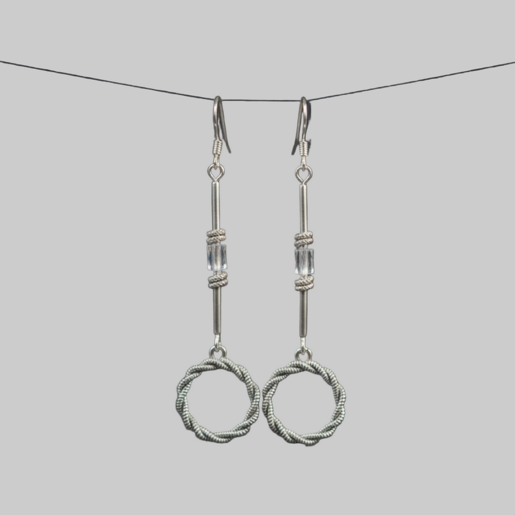 Linear Twist Sterling Silver Long Drop Earrings