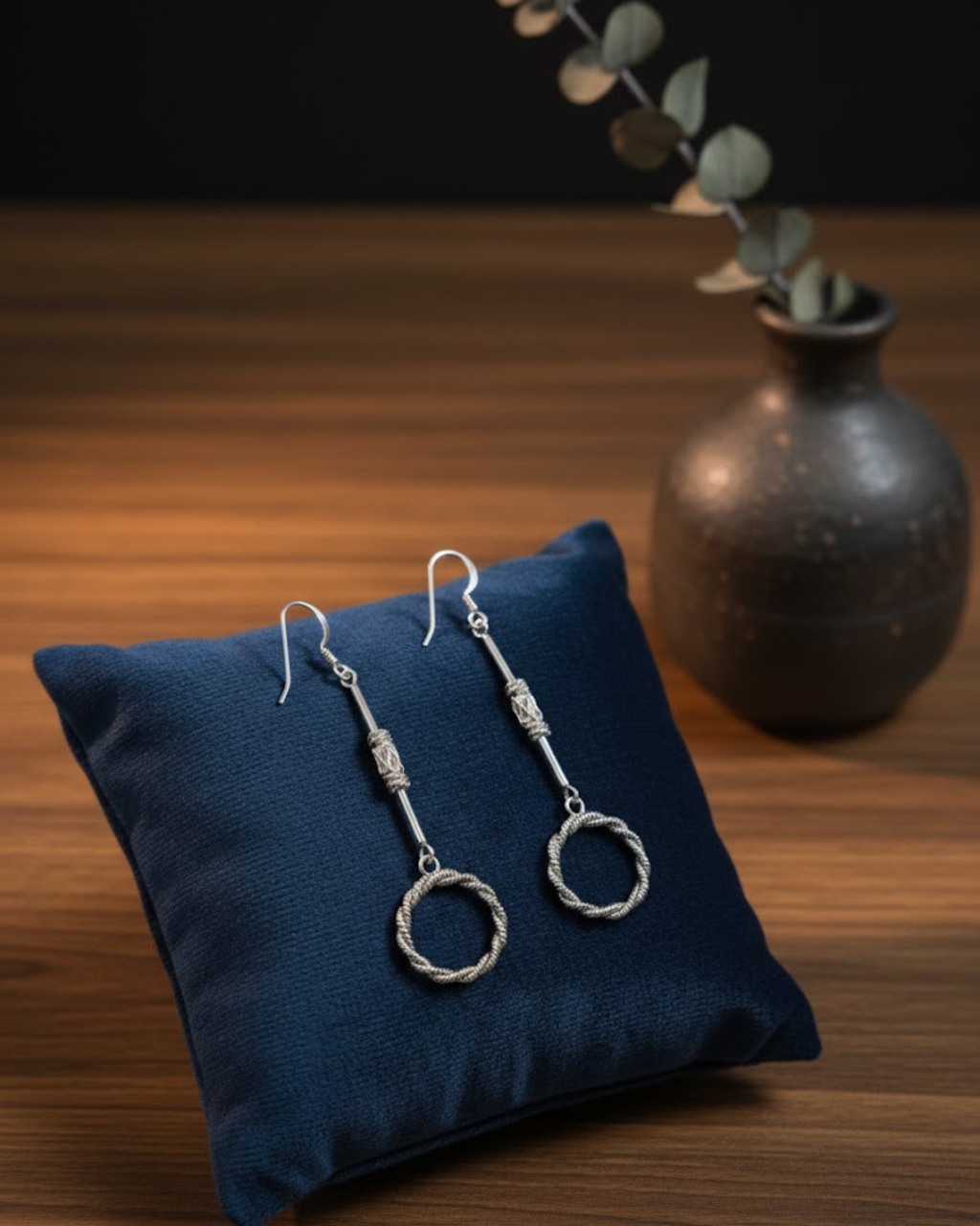 Linear Twist Sterling Silver Long Drop Earrings