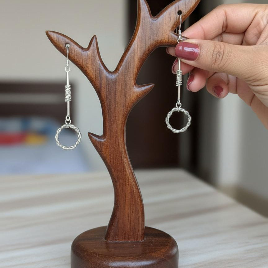 Linear Twist Sterling Silver Long Drop Earrings