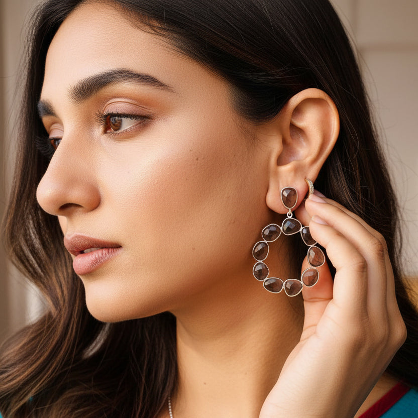 Smoky Orbit Faceted Quartz Drop Earrings