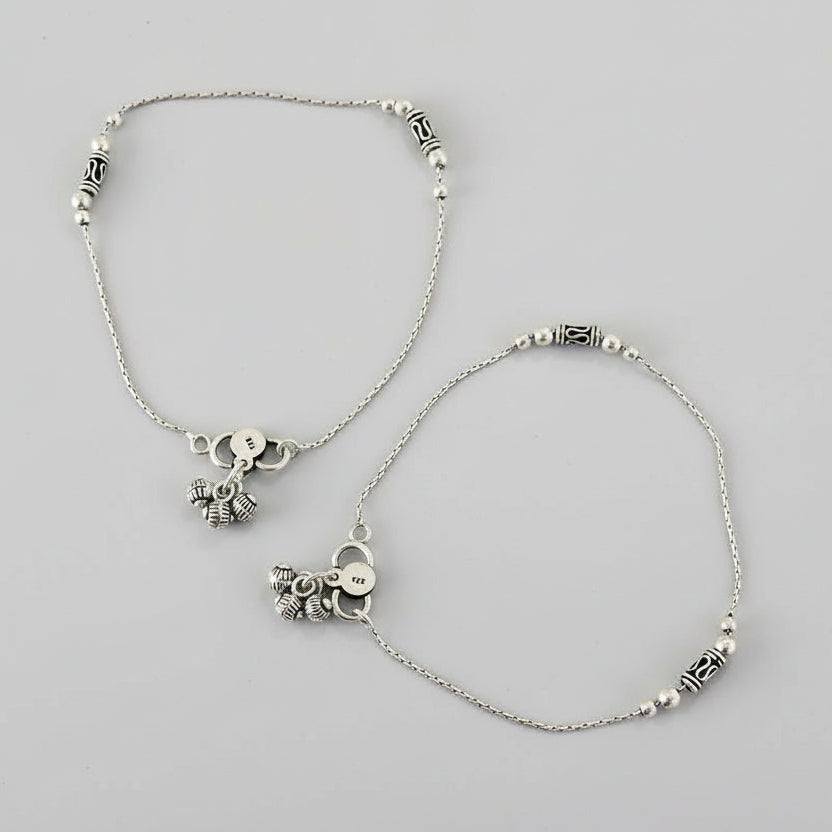 Heritage Bells Oxidized 925 Silver Charm Anklets