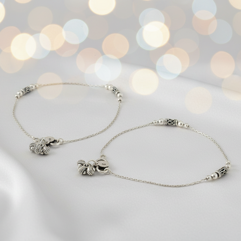 Heritage Bells Oxidized 925 Silver Charm Anklets