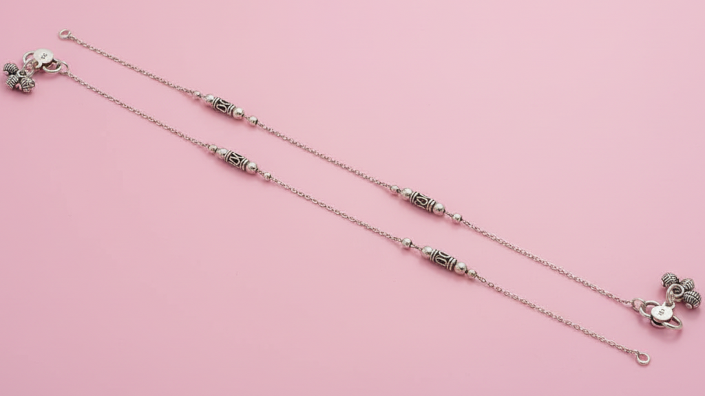 Heritage Bells Oxidized 925 Silver Charm Anklets
