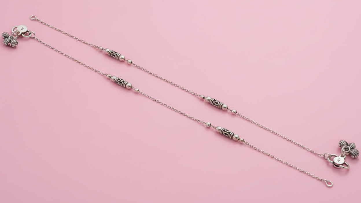 Heritage Bells Oxidized 925 Silver Charm Anklets