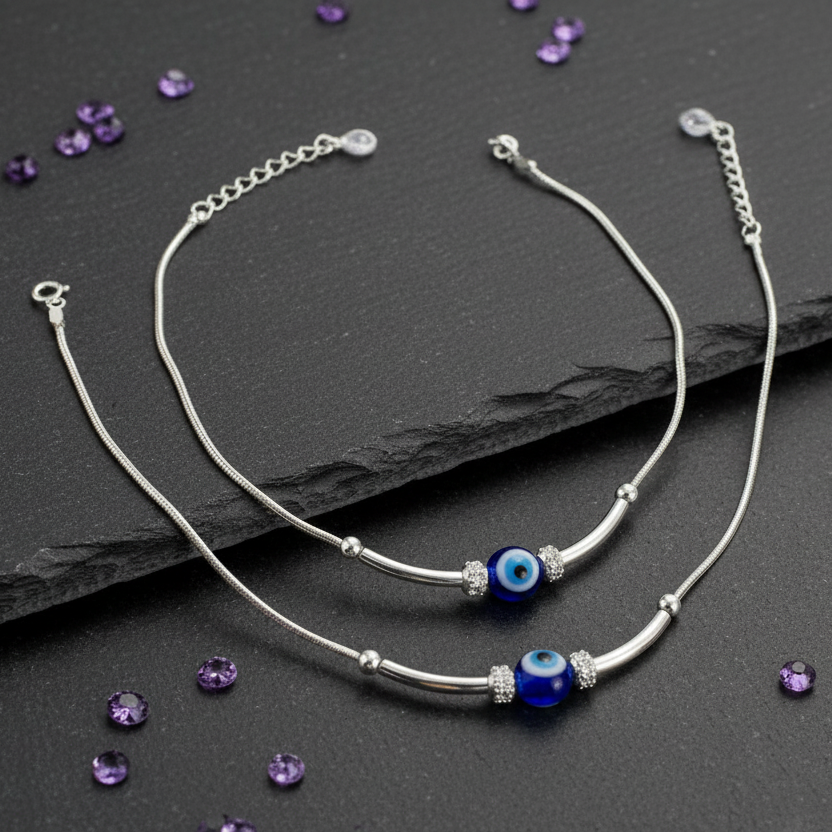 Evil Eye Sterling Silver Anklet