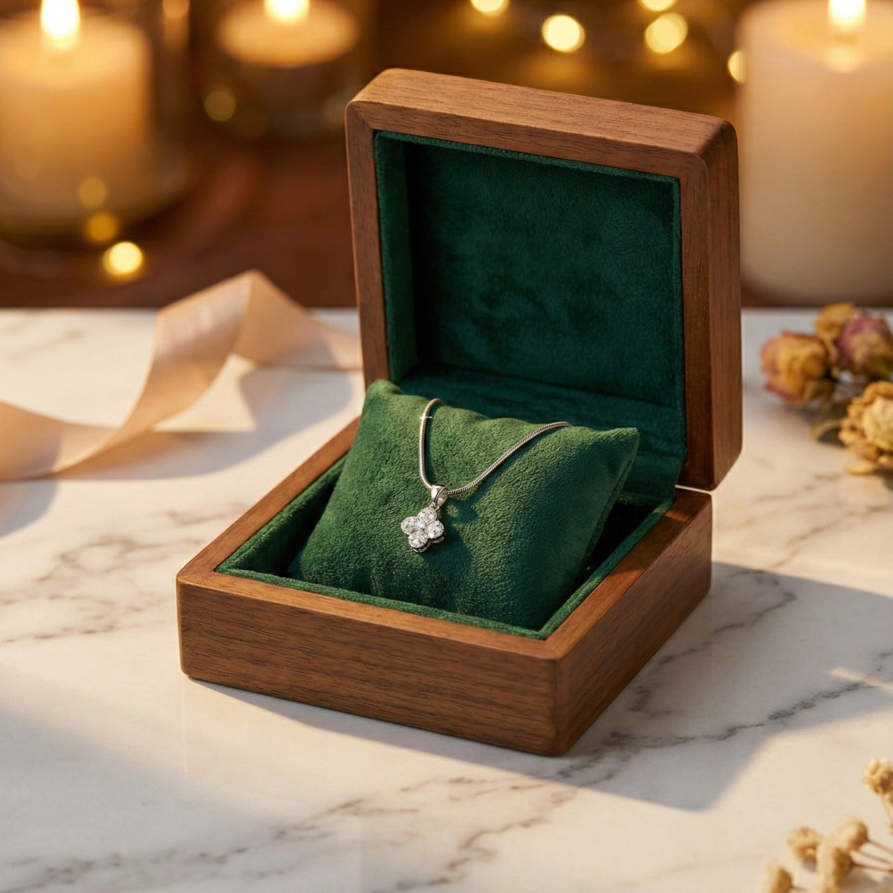 Sparkling Flora Silver Pendant & Snake Chain Set