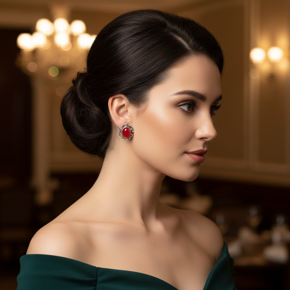 Emerald Green and red Onyx Vintage Studs