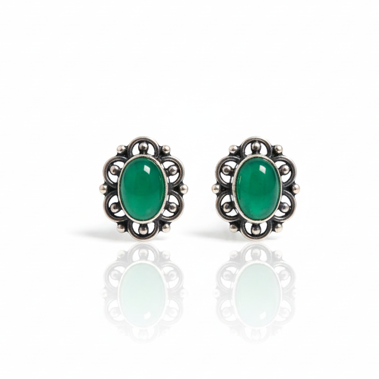 Emerald Green and red Onyx Vintage Studs