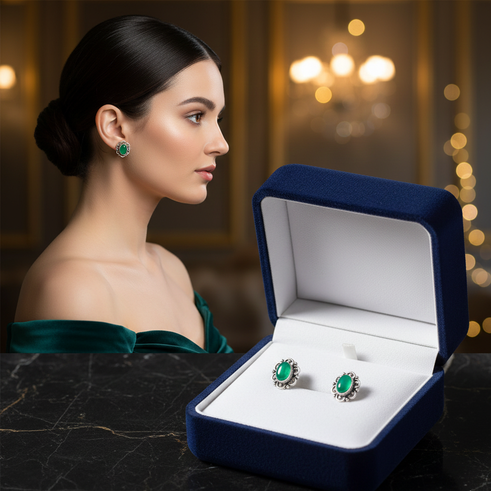 Emerald Green and red Onyx Vintage Studs