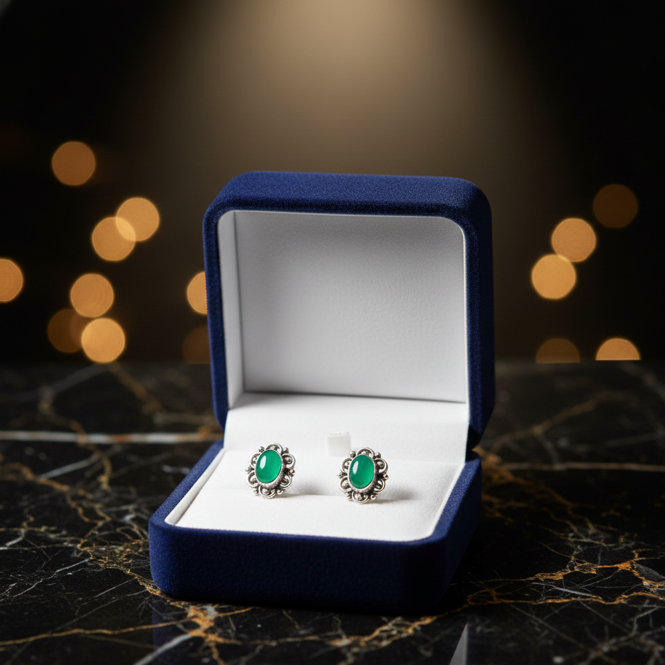 Emerald Green and red Onyx Vintage Studs