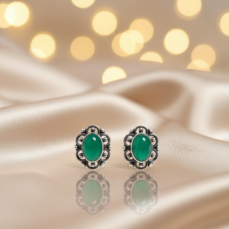 Emerald Green and red Onyx Vintage Studs