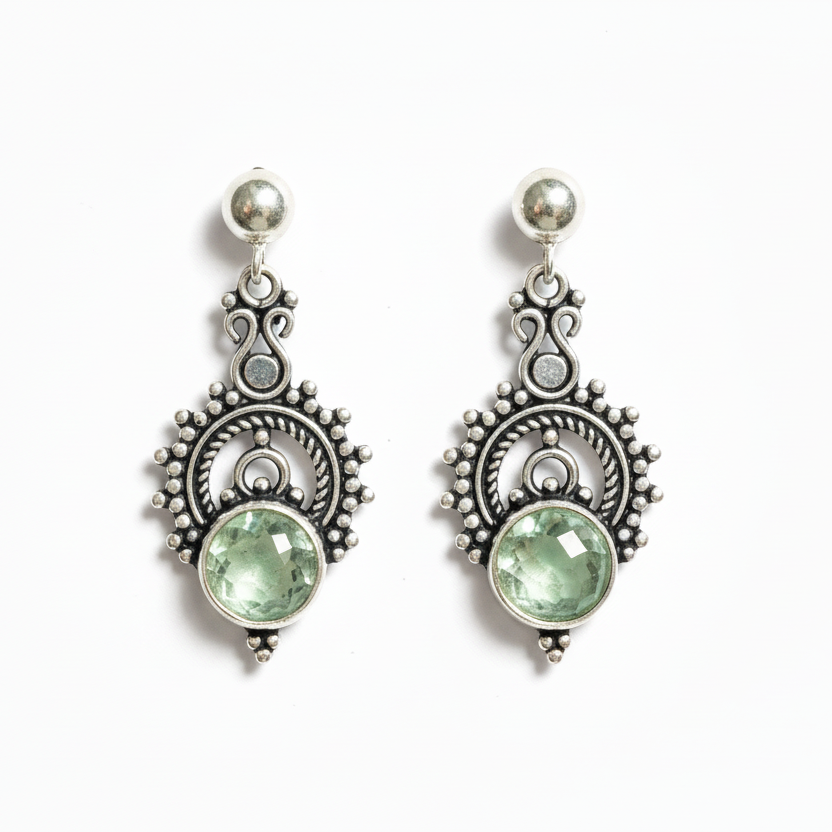 Emerald Mist Tribal Sterling Silver Drops