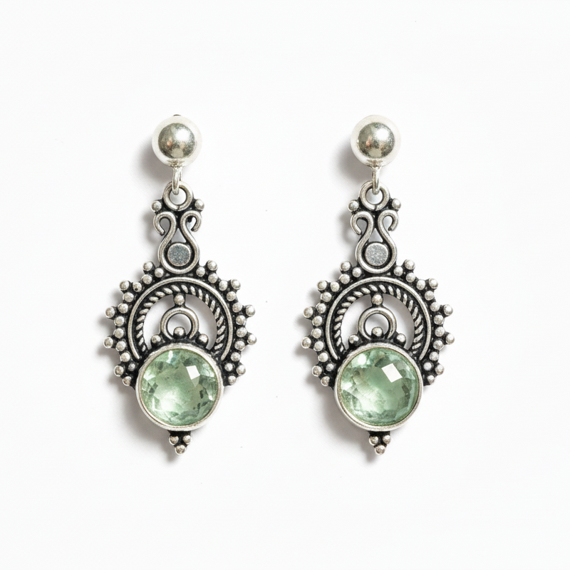 Emerald Mist Tribal Sterling Silver Drops