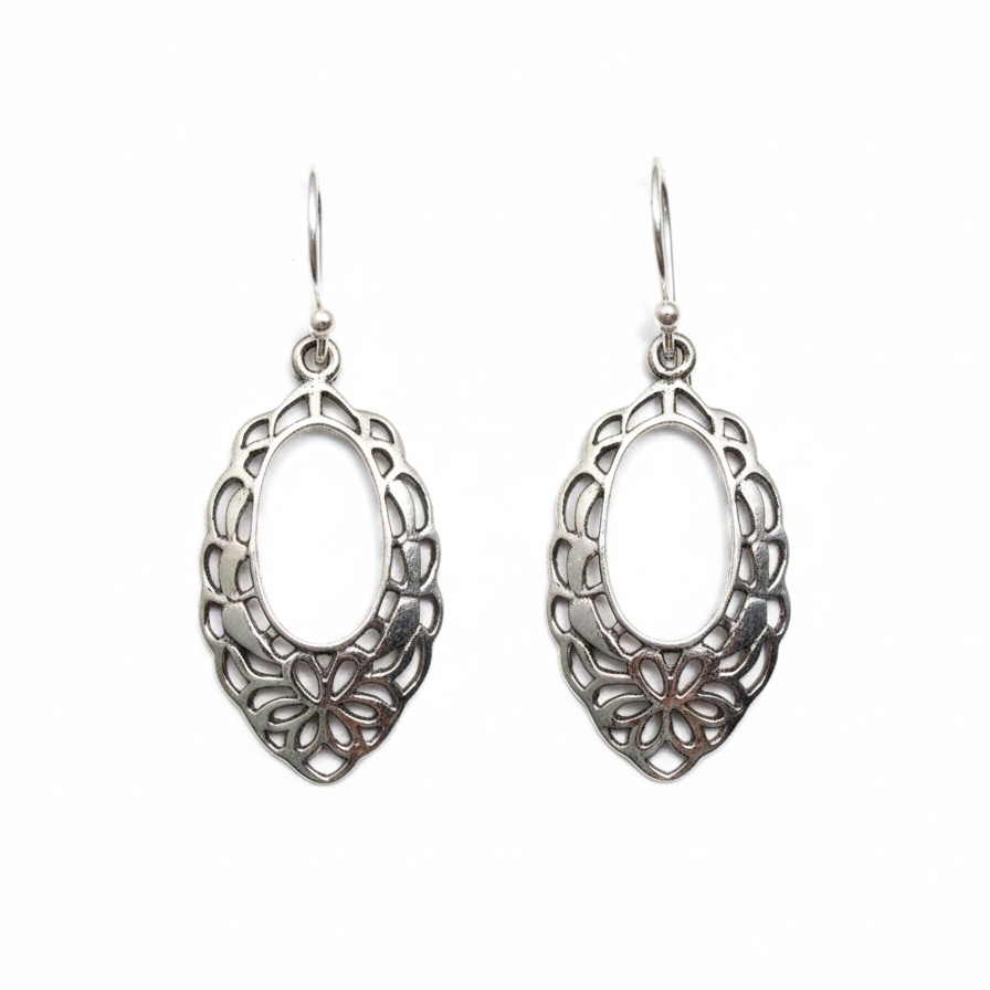 Artisan-Crafted Sterling Silver Floral Lace Drops