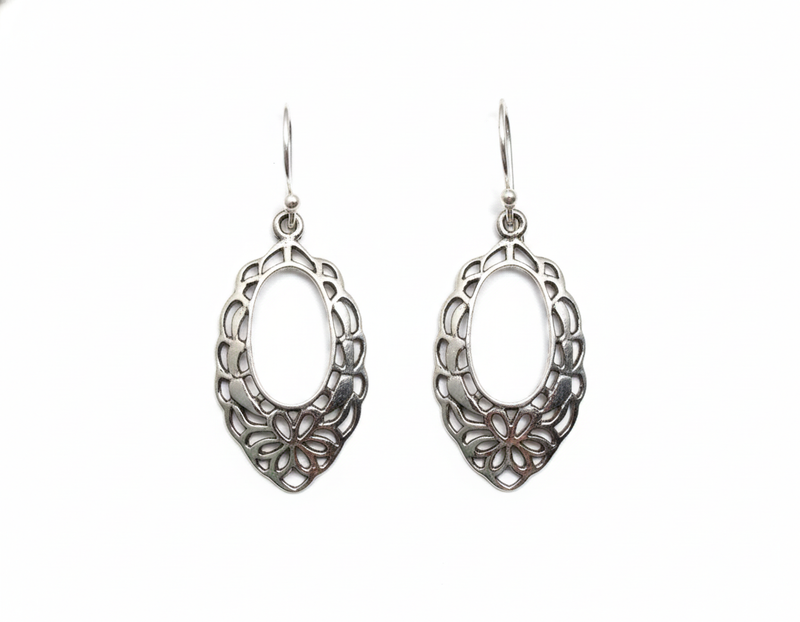 Artisan-Crafted Sterling Silver Floral Lace Drops