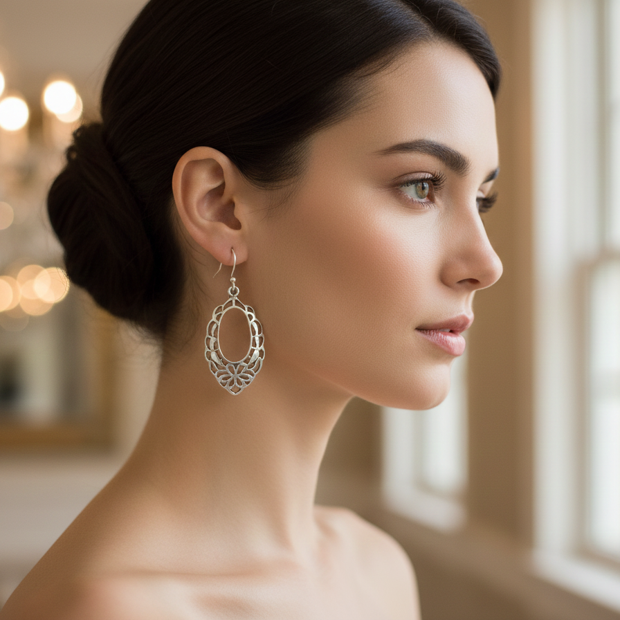 Artisan-Crafted Sterling Silver Floral Lace Drops