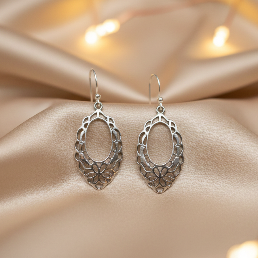 Artisan-Crafted Sterling Silver Floral Lace Drops