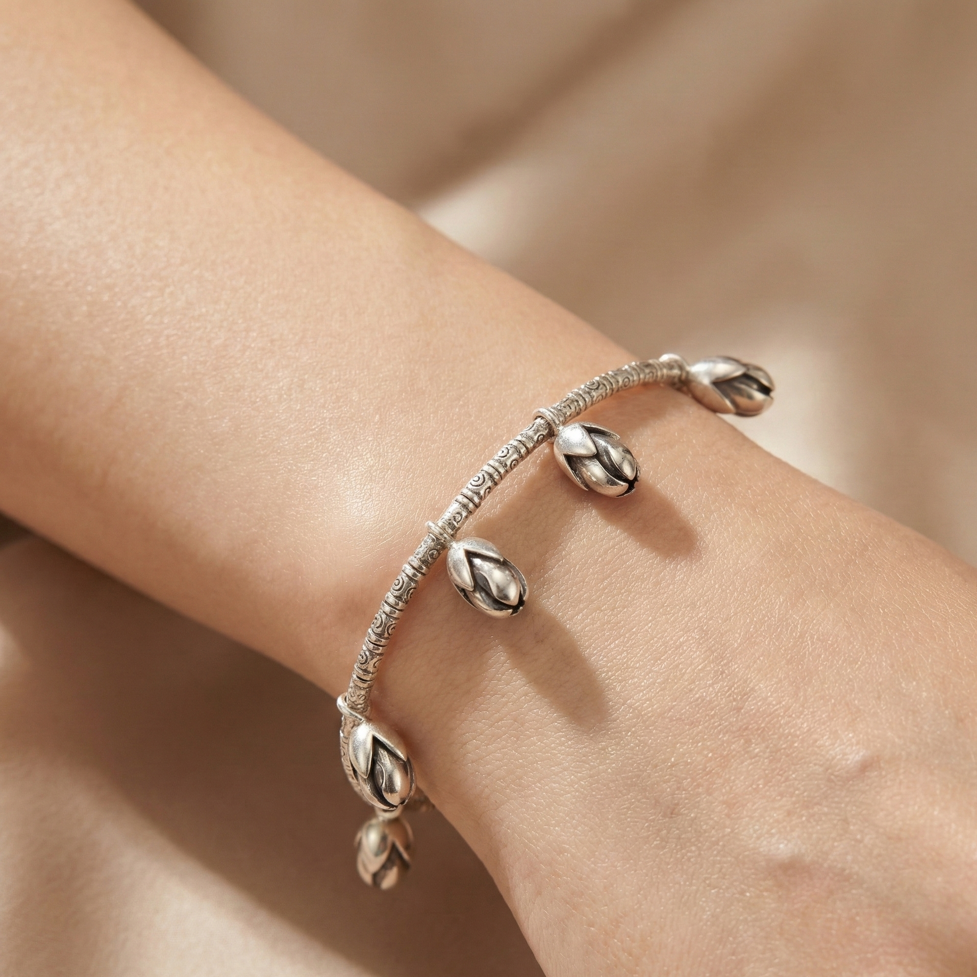 Kusum Silver Bud Bracelet